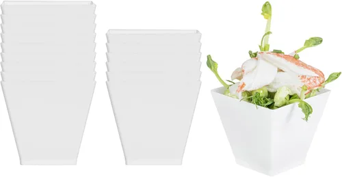 Vista 13 de Restaurantware Mini vaso de postre Kova de 2 onzas, elegantes vasos cuadrados de plástico rosa en polvo: perfecto para servir postres y muestras