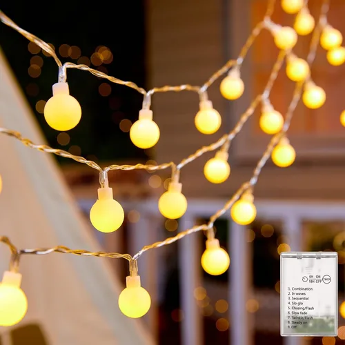 Vista 11 de Guirnalda de luces con forma de globo a pilas, 21 pies, 60 luces LED parpadeantes, 8 modos con control remoto, mini luces de globo para interiores