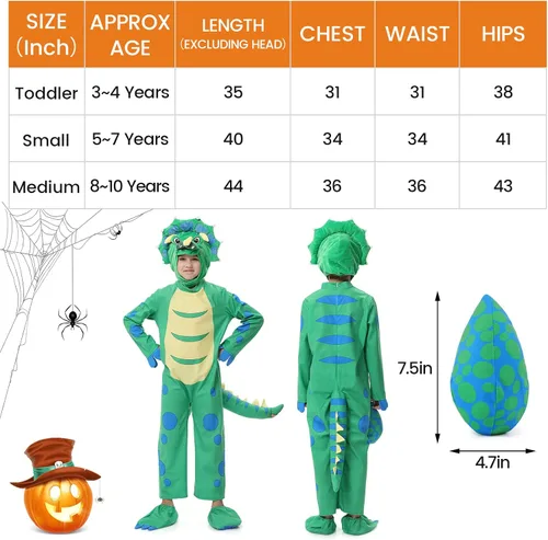 Vista 2 de Dinosaur Costume for Kids, Halloween Costumes for Toddlers Boys Girls, Triceratops Costumes for Trick or Treating
