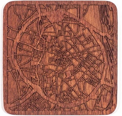 Vista 63 de Posavasos Amsterdam Map by O3 Design Studio, 1 pieza, posavasos de madera Sapele con mapa de la ciudad, hecho a mano, varias ciudades opcionales