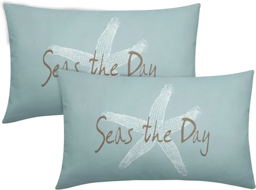 Vista 15 de Sweetshow Juego de 2 fundas de almohada cuadradas de lino con estrellas de mar negras de 16 x 16 pulgadas, decoración náutica costera de playa
