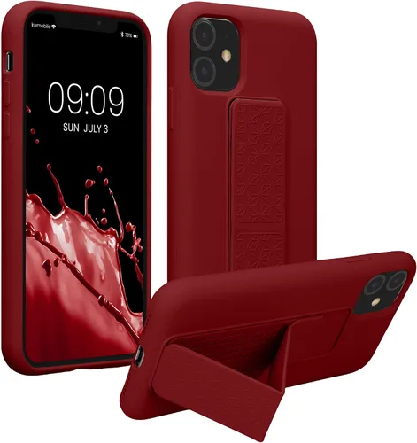 Vista 9 de kwmobile Funda para Apple iPhone 11 - Funda de TPU suave con revestimiento de silicona - Con correa de mano y función de soporte - a prueba