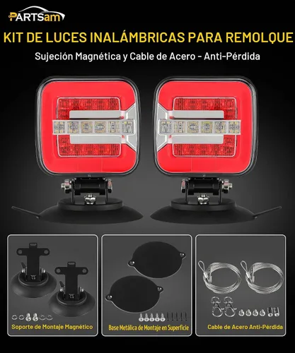 Vista 2 de Partsam Kit de luces LED inalámbricas para remolque, luces traseras de remolque con soporte de metal, enchufe de 7 pines para camiones remolques