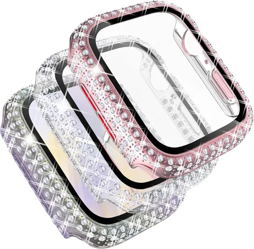 Vista 8 de Fullife Paquete de 3 fundas compatibles con Bling Apple Watch Series 3 de 1.496 pulgadas, fundas protectoras con diamantes de cristal con protector
