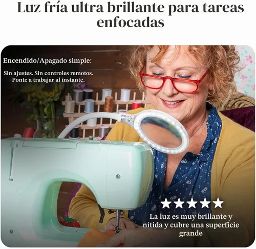 Vista 3 de Brightech LightView Pro Flex 2 en 1: Lupa LED de 5 dioptrías. Lupa iluminada con soporte y abrazadera, para escritorio, costura, mesa, luz brillante