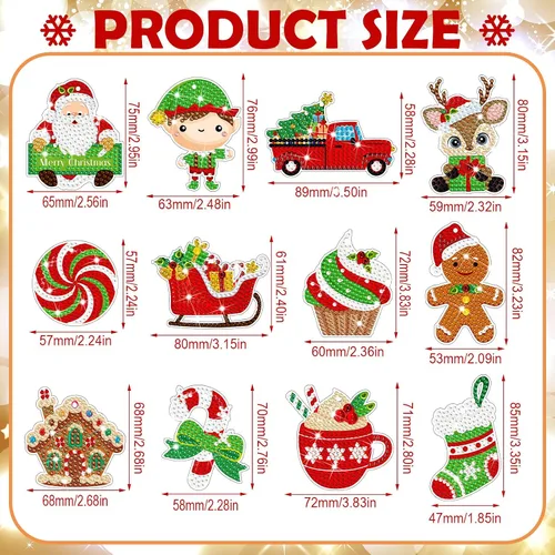 Vista 3 de 12 piezas de llavero de pintura de diamantes de Navidad 5D DIY Kit de pintura de diamante colgante de Navidad kits de arte de diamantes arte