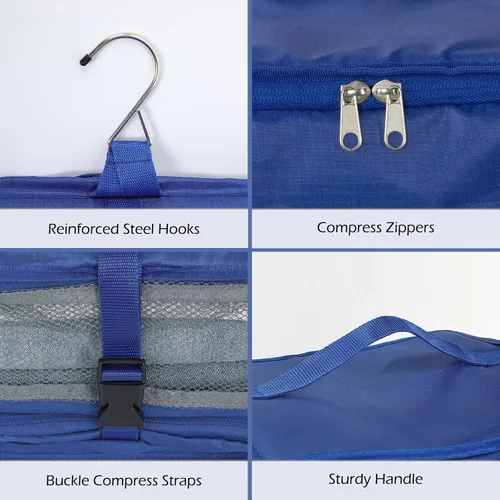 Vista 6 de Surblue Estantes colgantes Bolsa de almacenamiento de viaje Cubo de embalaje de compresión para maleta plegable con capa de extensión de gran