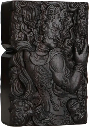 Vista 38 de Carcasa exterior de encendedor tallado en madera negra de ébano natural para kit de inserción Zippo (1000 brazos Avalokiteshvara de la diosa 3#)
