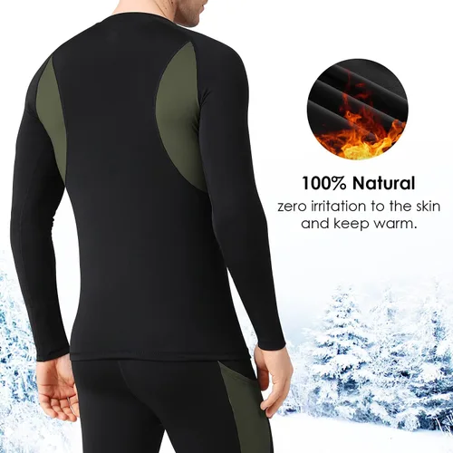 Vista 4 de Conjunto de ropa interior térmica para hombre con forro polar para esquí, invierno, capa base cálida para clima frío