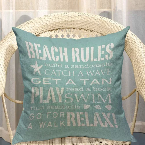 Vista 4 de Mugod Beach Rules - Funda de almohada con texto en inglés "Go for a Walk Relax", estilo pastoral con letras azules y blancas, fundas de almohada