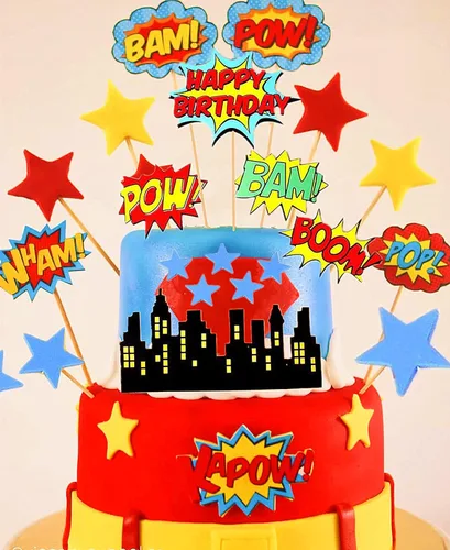 Vista 5 de Decoración para pastel de superhéroe: decoraciones de feliz cumpleaños para suministros de fiesta temática de héroes
