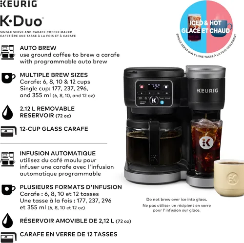 Vista 4 de Keurig K-Duo - Cafetera de una porción con cápsulas K-Cup y jarra, color negro