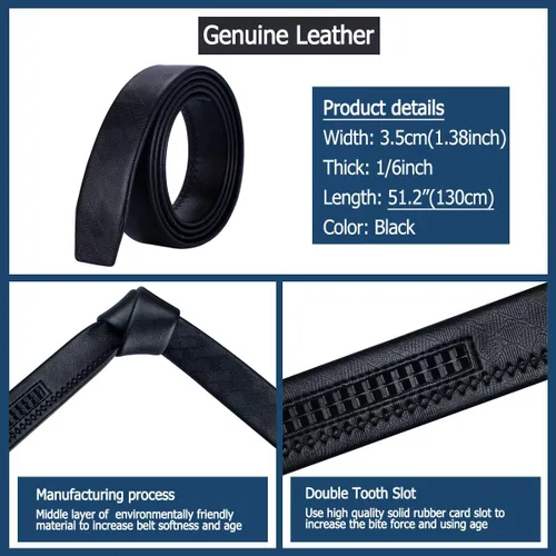 Vista 6 de Barry.Wang Cinturón de trinquete para hombre con hebilla automática sólida, correa de cuero genuino de 1.378in de ancho ajustable
