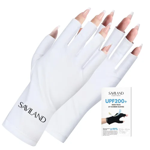 Vista 8 de SAVILAND Guantes UV para uñas: guantes profesionales UPF200+ U V para manicura de gel, anti UVA y UVB 999+ guantes para lámpara de uñas de gel