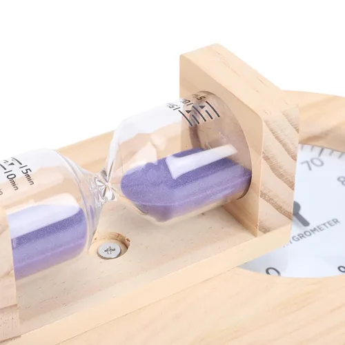 Vista 7 de Wooden Sauna Thermometer Hygrometer, Dual Dial Design with Sand Timer Function for Home and Commercial Sauna Rooms