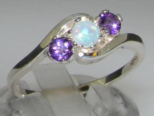Vista 2 de LetsBuyGold Anillo de plata de ley 925 con ópalo auténtico y amatista para mujer
