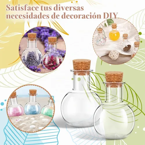 Vista 5 de Paquete de 10 mini botellas de plástico transparente con corchos, pequeñas botellas de plástico transparente para cumpleaños, baby shower, boda