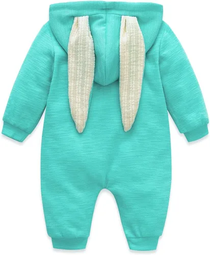 Vista 29 de Simplee Kids Enterizo con diseño de conejo de Pascua con capucha, para bebé, overol con cremallera y orejas largas