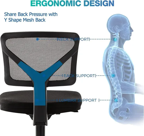 Vista 4 de AFO Silla de oficina en casa, silla de escritorio ergonómica, silla de computadora pequeña, ergonómica, ajustable, sin brazos, pequeña silla