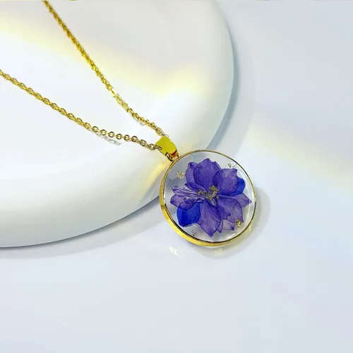 Vista 20 de Collares de flores de nacimiento para mujer, collar de 1 a 12 meses, collar de flores prensadas hecho a mano, regalo único de vacaciones, dorado, 18