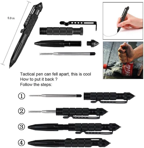 Vista 6 de KEPEAK Bolígrafo táctico militar, bolígrafo profesional de autodefensa, bolígrafo rompedor de vidrio de emergencia, acero de tungsteno, herramienta