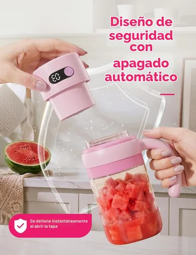 Vista 8 de Batidora portátil para exprimidor, USB-C recargable, color rosa