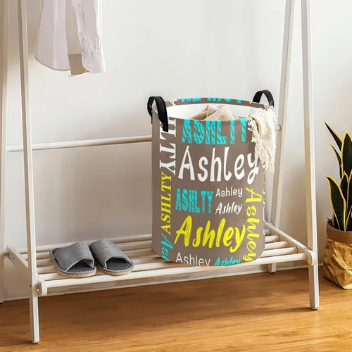 Vista 5 de Cesta de lavandería personalizada con nombre, cesta de lavandería plegable con asa para baño, sala de estar, dormitorio