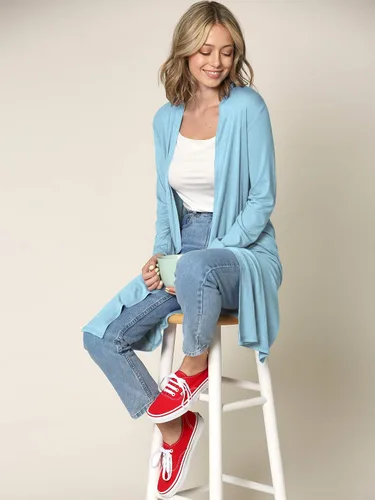Vista 3 de Made By Johnny Women's Solid Long Sleeve Open Front Drape Long Cardigan Duster - Comfortable & Stylish Outerwear