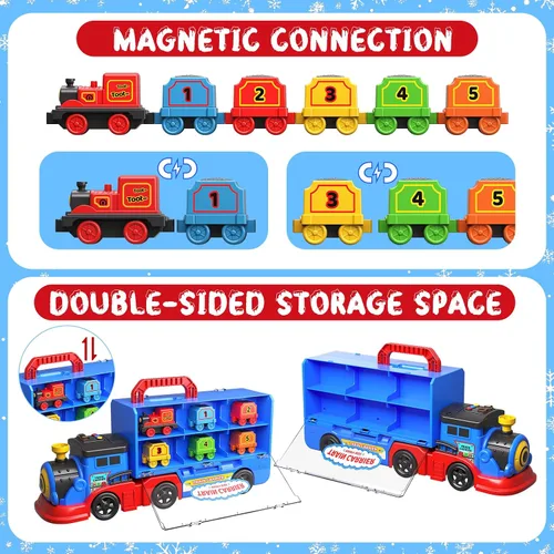 Vista 4 de AuroTops Juguetes para niños de 3, 4, 5, 6 años para niños, niña, niño, juguetes 2 en 1, camiones de juguete para niños pequeños, juego de tren