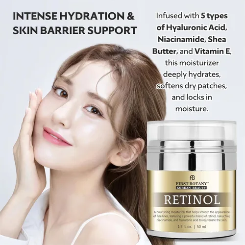 Vista 4 de First Botany Crema facial hidratante con retinol coreano, crema facial y cervical hidratante antienvejecimiento con bakuchiol, niacinamida y ácido
