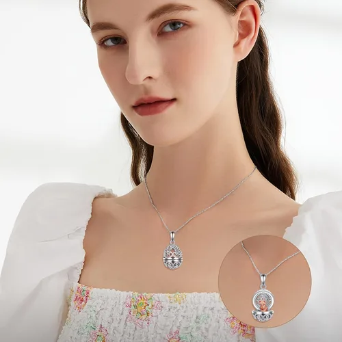 Vista 3 de AXELUNA Fox Necklace Sterling Silver Easter Egg Necklace Fox Pendant Animal Jewelry Gifts for Women Girls Birthday Graduation Gift