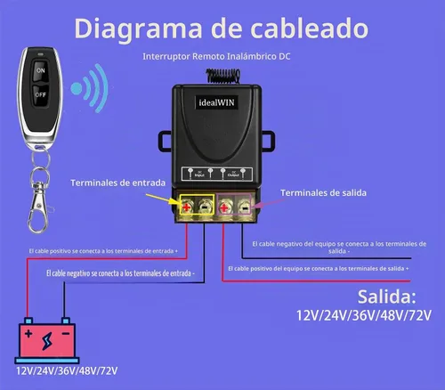 Vista 3 de Interruptor remoto inalámbrico, CC 12-72V 30A, rango de 328 pies