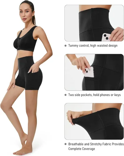 Vista 3 de KKB Pantalones cortos de cintura alta de 8 y 5 pulgadas para mujer, leggings de yoga, control de abdomen, pantalones cortos de entrenamiento
