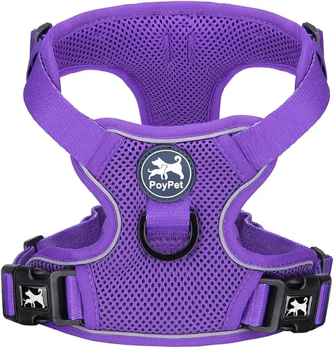 Vista 20 de PoyPet - Arnés para perro reflectante de malla suave y transpirable, chaleco doble acolchado sin estrangulamiento, ajustable (negro, XS)