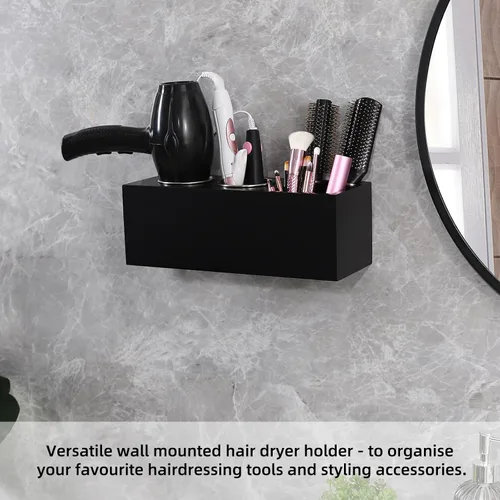 Vista 6 de Soporte para secador de pelo en encimera, organizador de herramientas para el cabello con montaje en pared, organizador para secador de pelo