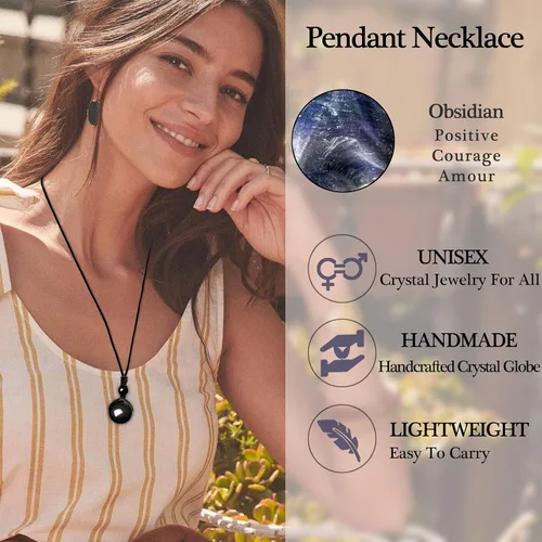 Vista 2 de Collares de cristal para mujeres y hombres, ojo de tigre, amatista y obsidiana, collar redondo para protección, cristales y piedras curativas