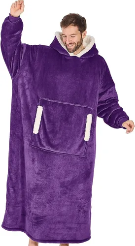 Vista 12 de yescool - Cobija con capucha, sudadera de franela de forro polar sherpa para adultos, mujeres y hombres, talla única