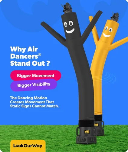 Vista 6 de LookOurWay Air Dancers - Hombre inflable de baile alocado de 7 pies de altura con soplador Sky Dancer - Hombre bailando publicitario inflable negro