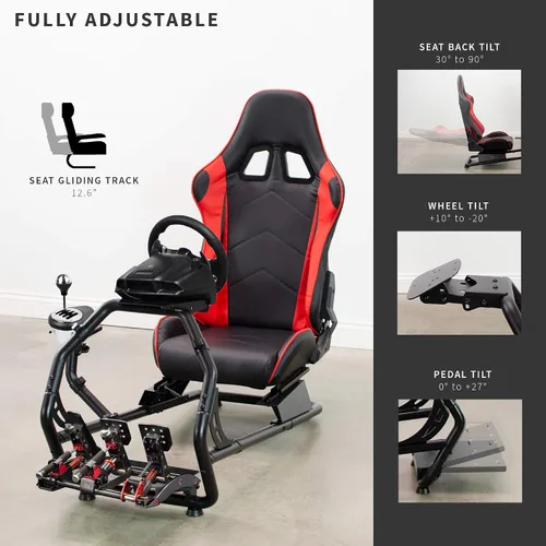 Vista 3 de VIVO Racing Simulator Cockpit with Wheel Stand, Gear Mount, Chair and Frame Only, Fits Logitech, Thrustmaster, Fanatec, Compatible with Xbox One