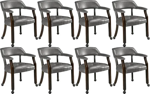 Vista 31 de LEEMTORIG Juego de 2 sillas de comedor con ruedas y brazo, sillas de comedor grandes con ruedas, silla de mesa de póquer de madera maciza, 26