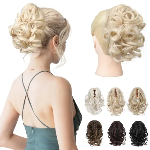 Vista 13 de REECHO Extensión de cola de caballo, 23 cm de largo, rizada, ondulada, pinza de clip para colas de caballo, extensiones de cabello HP001 para Negro