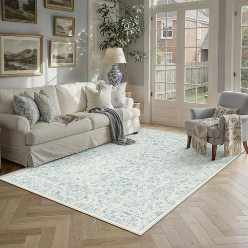 Vista 107 de PureCozy Alfombra de área beige de 2 x 3 pulgadas, lavable, vintage, pequeña, para entrada, cocina, suave, retro, floral, de pelo bajo, tapete