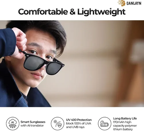 Vista 4 de Lentes inteligentes Bluetooth con aplicación de traducción de voz, gafas de sol con altavoces de oreja abierta, duración diaria de la batería 22H