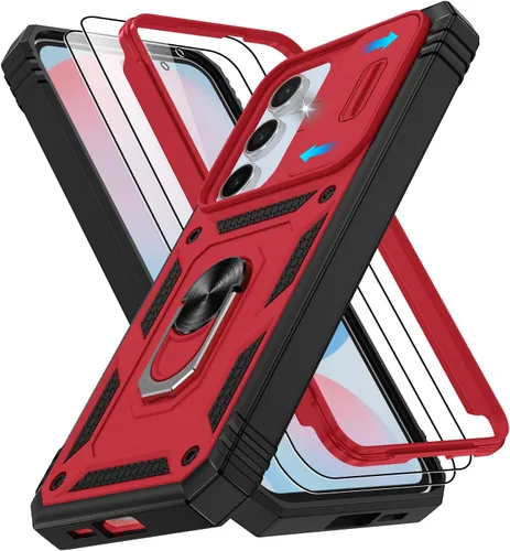 Vista 151 de Gritup Funda para Google Pixel 6 con cubierta deslizante para cámara y protector de pantalla (2 unidades), soporte de anillo giratorio 360°, funda