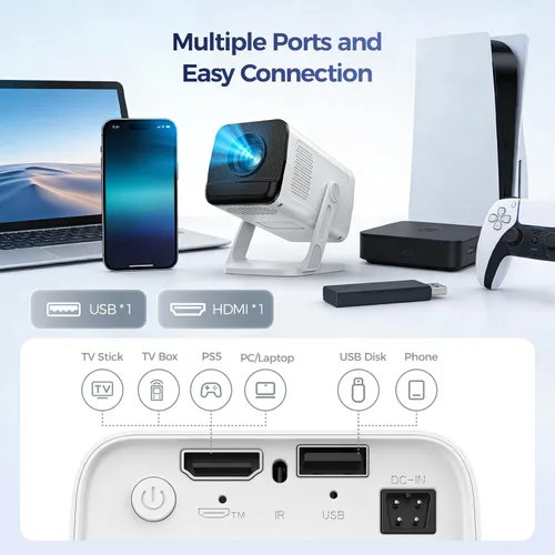 Vista 6 de Mini proyector con WiFi y Bluetooth, proyector inteligente nativo 1080P
