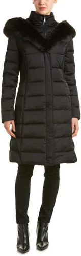 Vista 9 de TAHARI Nellie - Abrigo largo para mujer, chaqueta aislada con ribete de piel sintética extraíble beige-a