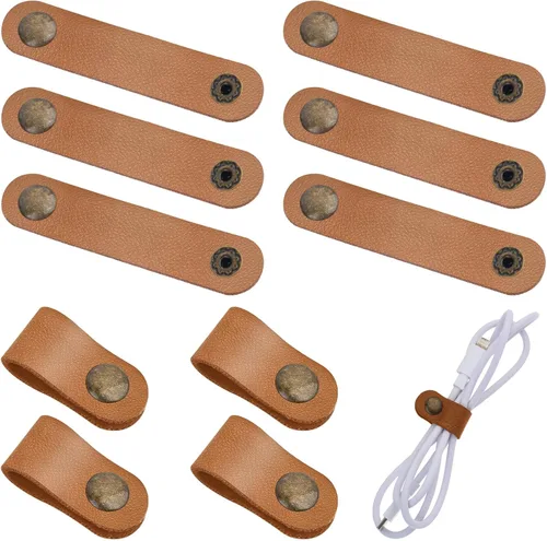 Vista 8 de Organizador de cables de cuero, correas de cable reutilizables, organizador de cables de piel sintética, cable de carga, cable de alimentación