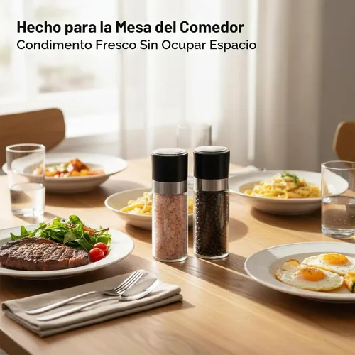 Vista 3 de Juego de Molinillo de Sal y Pimienta - Especieros con Grosor Ajustable para Condimentos de Cocina (1.7 pulgadas x 5.1 pulgadas)