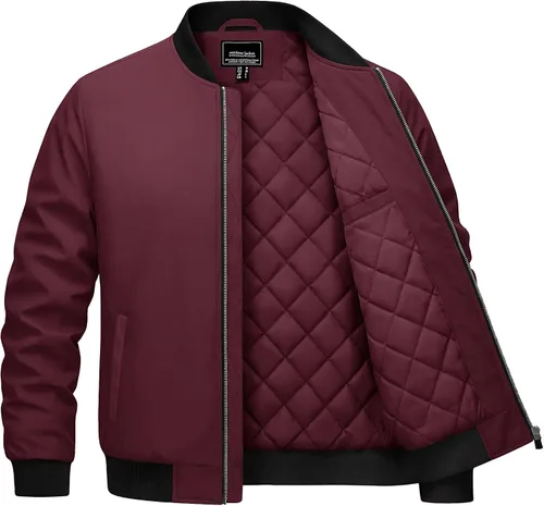 Vista 8 de Cotrasen Chaqueta bomber para hombre, para otoño e invierno, cálida, rompevientos, con cremallera completa, acolchada, casual