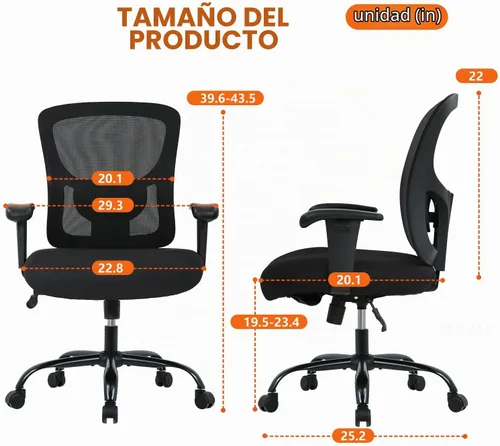 Vista 3 de Silla de oficina grande y alta, asiento ancho de 400 libras, silla de computadora con soporte lumbar, brazos ajustables, silla giratoria de malla